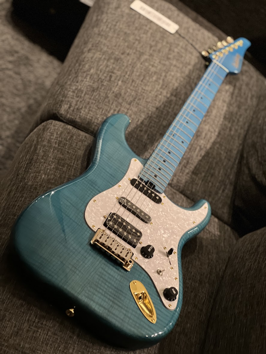 Soloking MS-1 FM Artisan with Blue Tinted Roasted Flame Maple Neck in Ocean Blue Nafiri Special Run