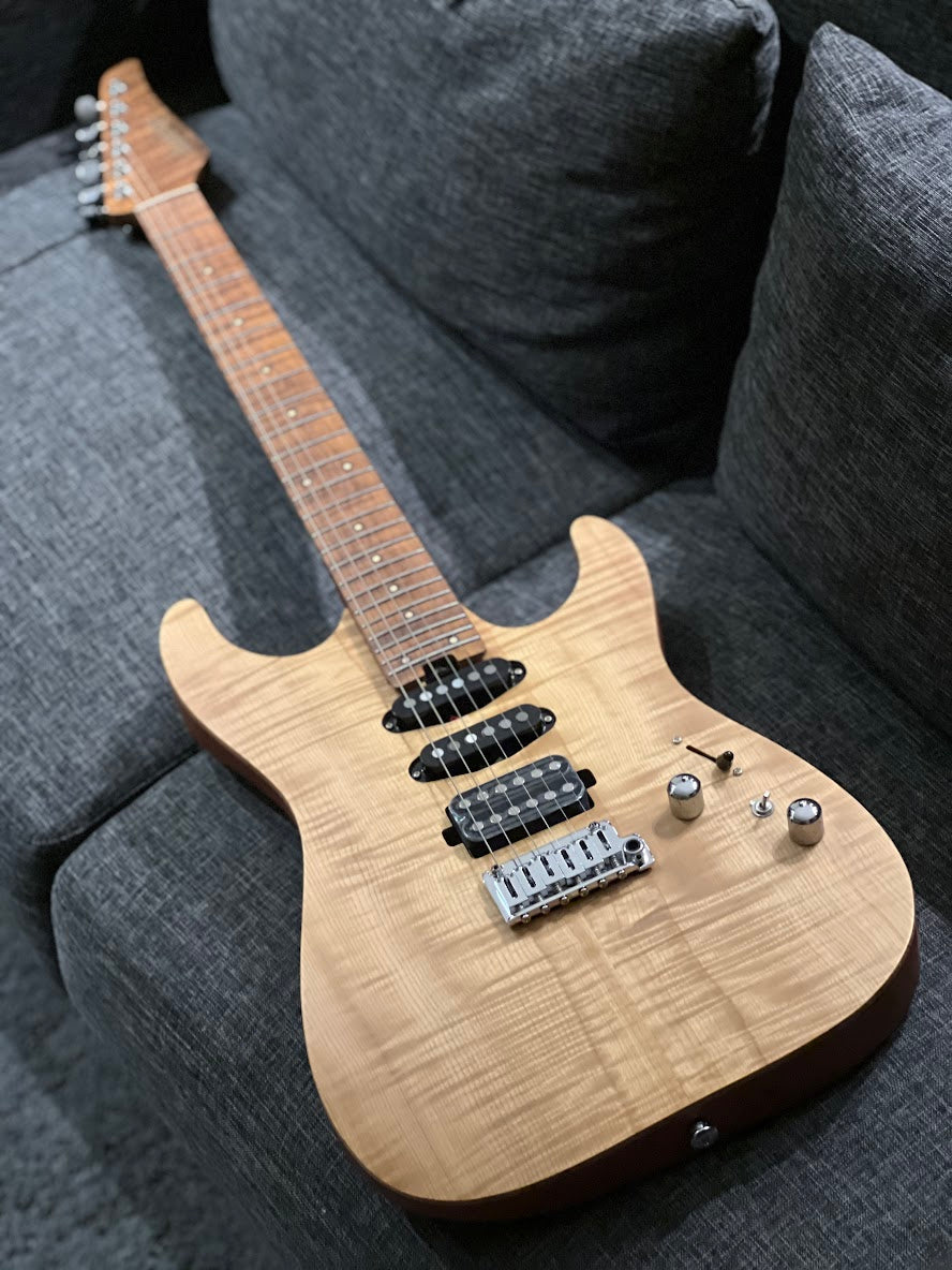 Soloking MS-1 Custom 24 HSS Flat Top FMN Elite in Natural Satin with Roasted Flame Maple Neck