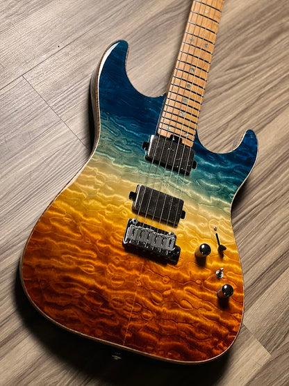 Soloking MS-1 Custom 24 HH Quilt FMN Roasted Flame Maple Neck in Beach Sunset Surf Fade JESCAR