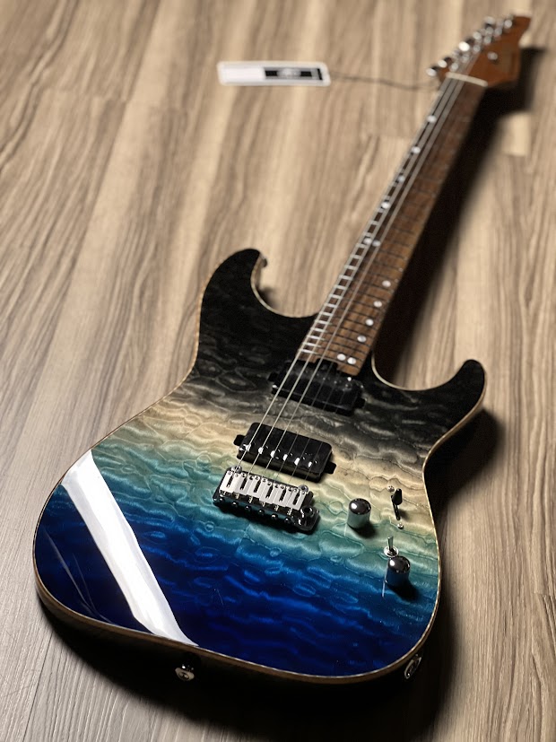 Soloking MS-1 Custom 24 HH Quilt with Rosewood FB in Ocean Storm Double Wipeout JESCAR