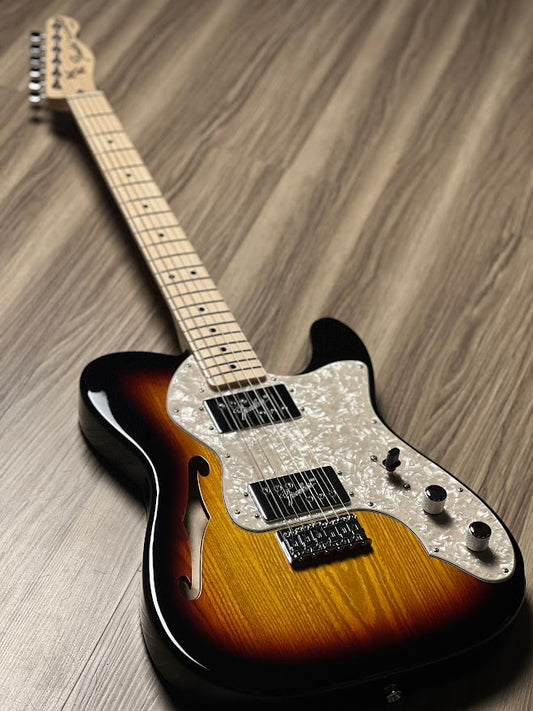 Fender MIJ FSR Collection Traditional 70s Telecaster Thinline Guitar, Maple FB, 3-Tone Sunburst