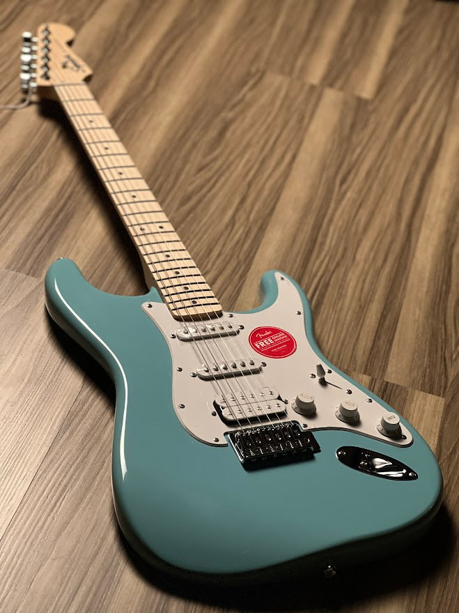 Squier FSR Sonic Stratocaster HSS Electric Guitar w/White Pickguard with Maple FB in Tropical Turquoise