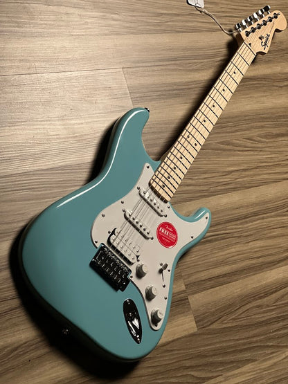 Squier FSR Sonic Stratocaster HSS Electric Guitar w/White Pickguard with Maple FB in Tropical Turquoise