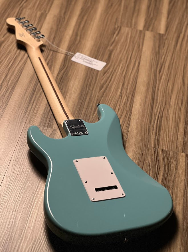 Squier FSR Sonic Stratocaster HSS Electric Guitar w/White Pickguard with Maple FB in Tropical Turquoise