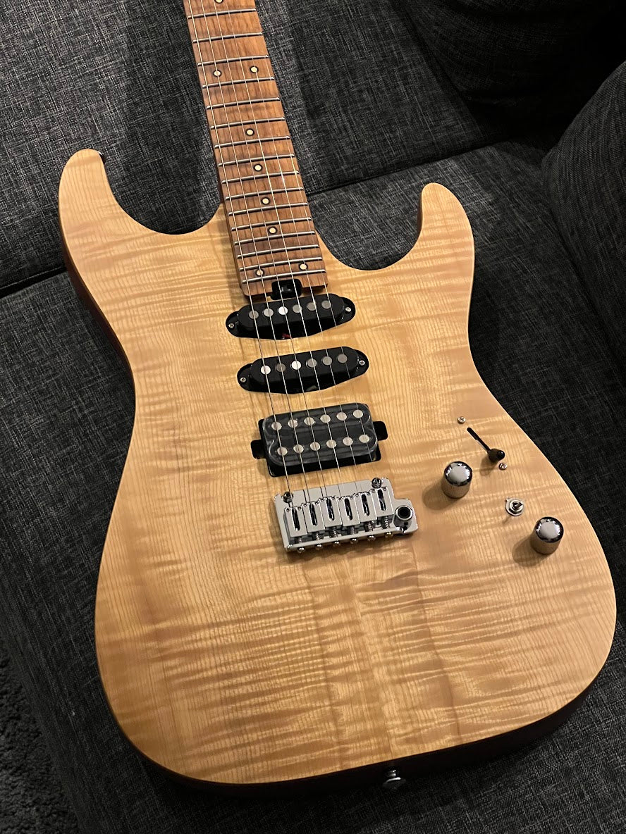 Soloking MS-1 Custom 24 HSS Flat Top FMN Elite in Natural Satin with Roasted Flame Maple Neck