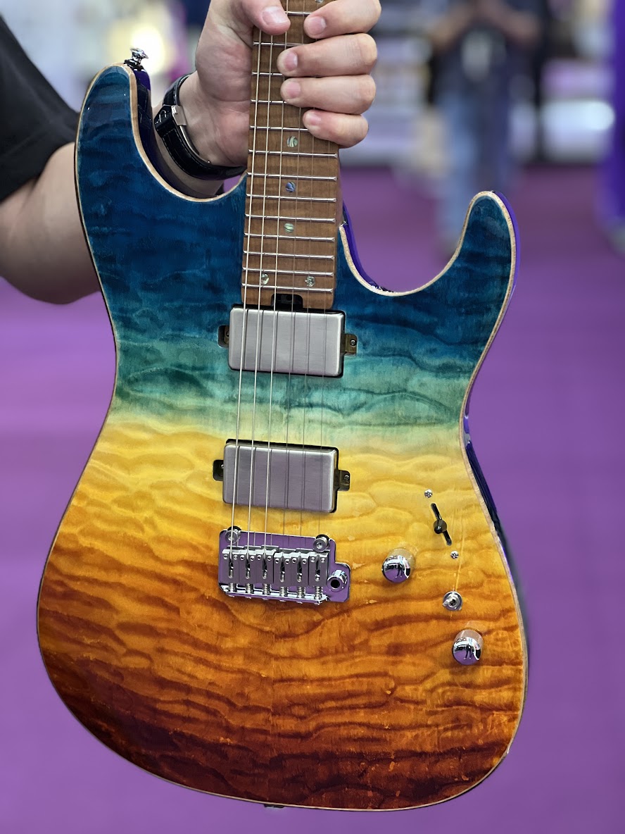 Soloking MS-1 Custom 24 HH Quilt FMN Roasted Flame Maple Neck in Beach Sunset Surf Fade JESCAR