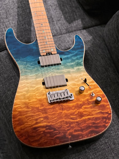 Soloking MS-1 Custom 24 HH Quilt FMN Roasted Flame Maple Neck in Beach Sunset Surf Fade JESCAR