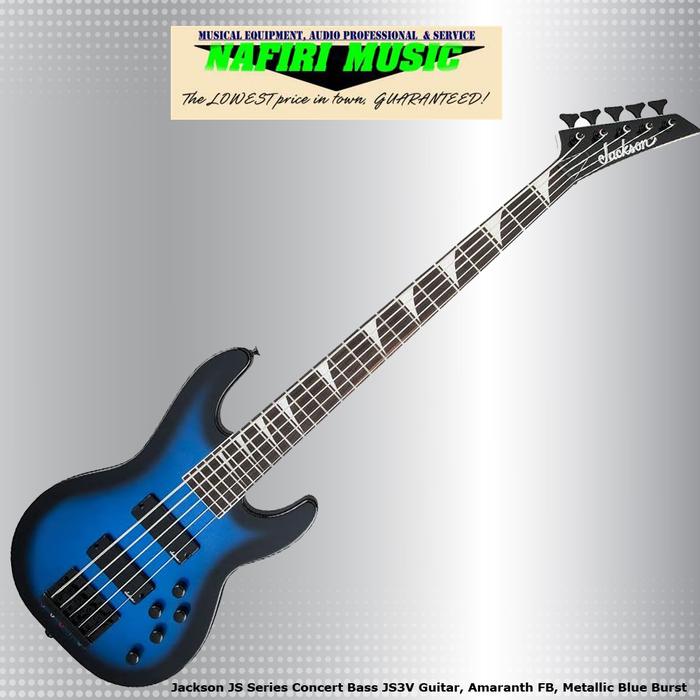 Jackson JS Series Concert Bass JS3V with Amaranth FB in Metallic Blue Burst