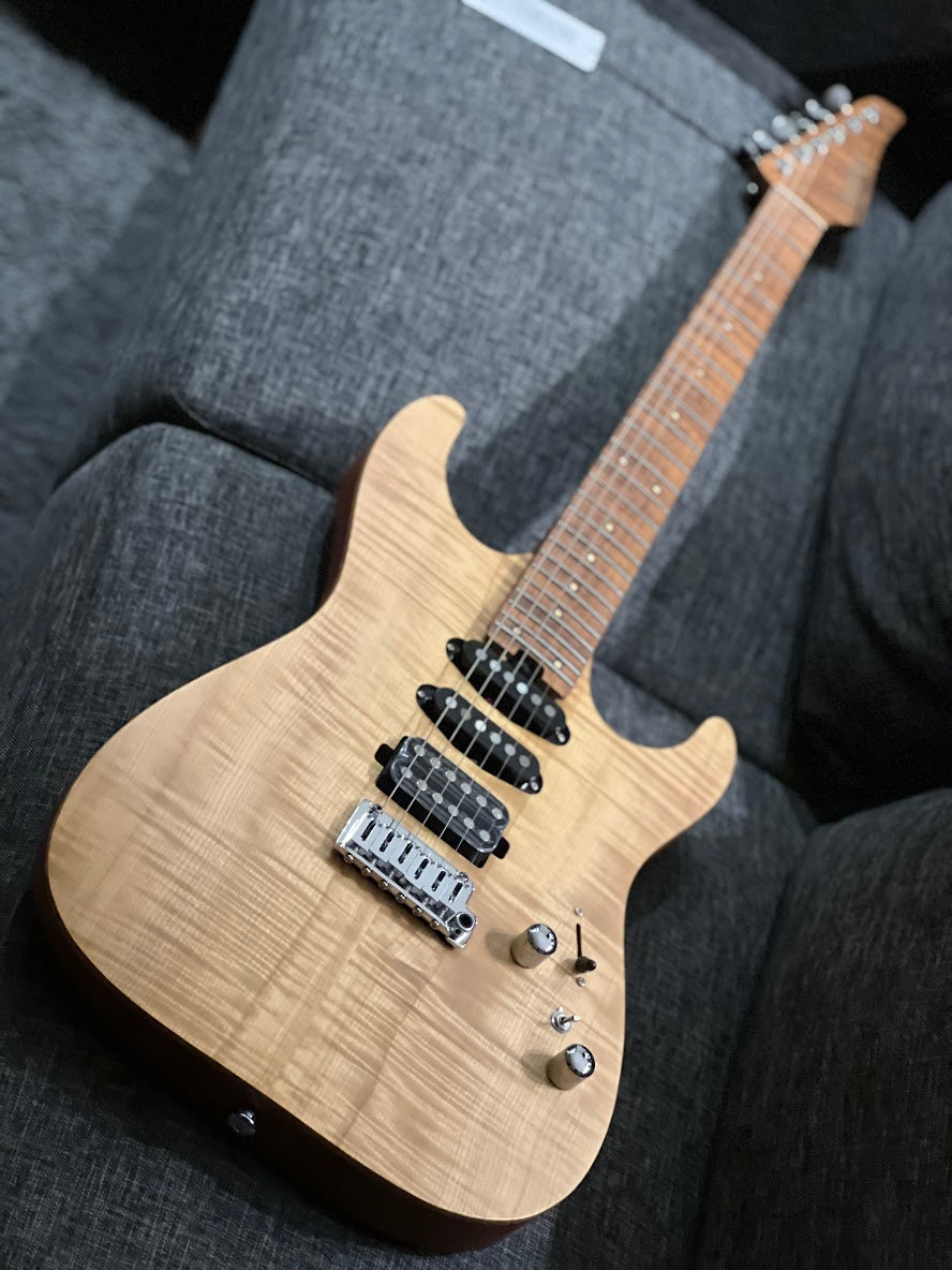 Soloking MS-1 Custom 24 HSS Flat Top FMN Elite in Natural Satin with Roasted Flame Maple Neck