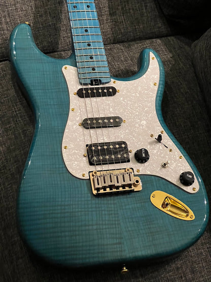 Soloking MS-1 FM Artisan with Blue Tinted Roasted Flame Maple Neck in Ocean Blue Nafiri Special Run