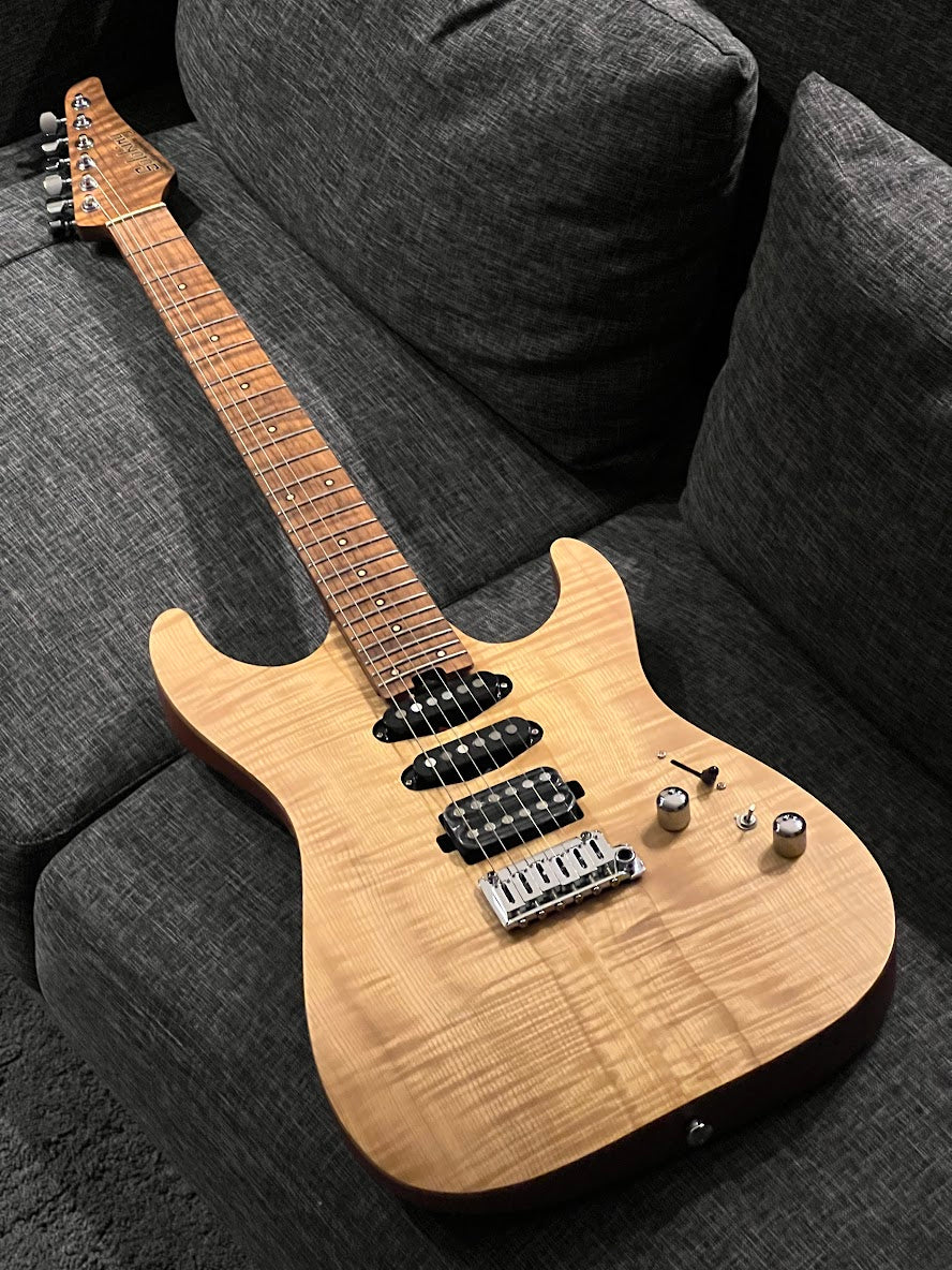 Soloking MS-1 Custom 24 HSS Flat Top FMN Elite in Natural Satin with Roasted Flame Maple Neck