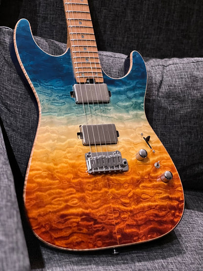 Soloking MS-1 Custom 24 HH Quilt FMN Roasted Flame Maple Neck in Beach Sunset Surf Fade JESCAR