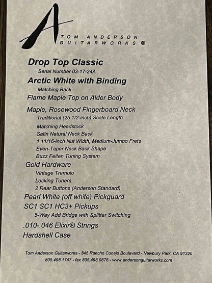 Tom Anderson Drop Top Classic in Arctic White with Binding