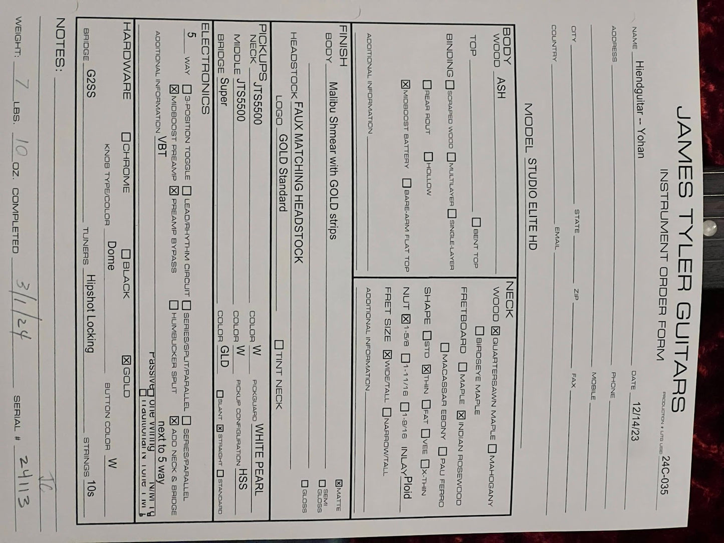 James tyler Studio Elite HD Malibu Shmear with Gold Strips