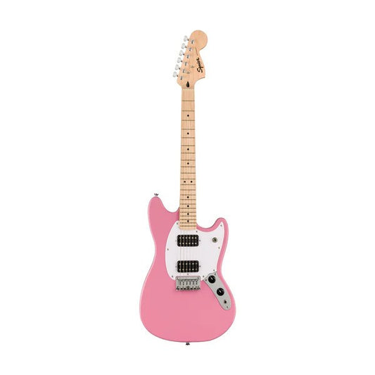 Squier Sonic Mustang HH w/White Pickguard with Maple FB in Flash Pink