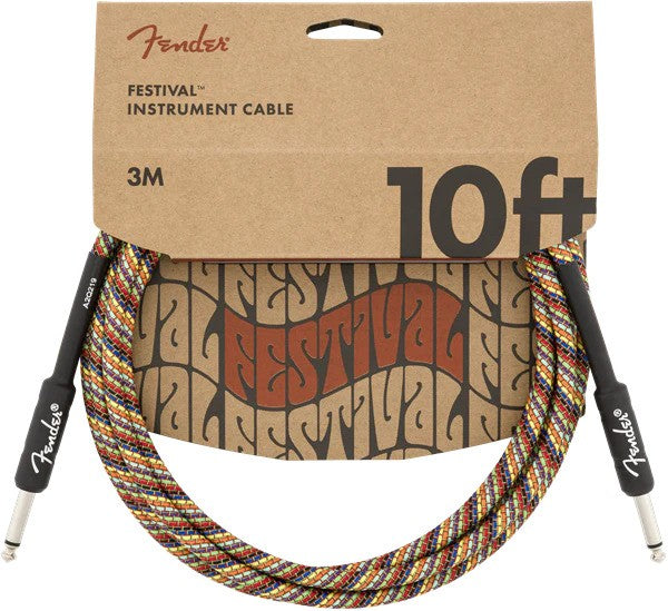 Fender Festival Hemp Straight Instrument Cable 10ft Pure Hemp In Rainbow