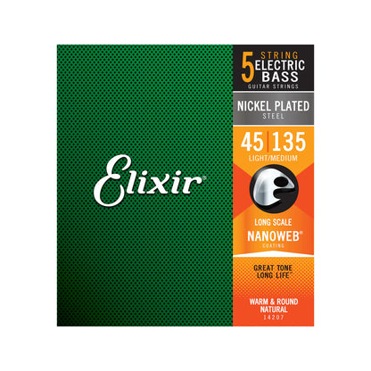 Elixir 14207 Nanoweb Light/Med Long Scale 5-String Bass 45-135