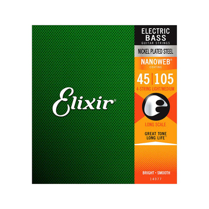 Elixir 14077 Nanoweb Medium Long Scale 4-String Bass Strings 45-105