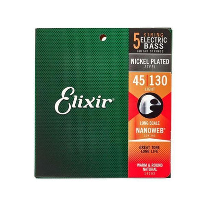 Elixir 14202 Nanoweb Light Long Scale 5-String Bass Strings 45-130