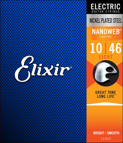 Elixir 12052 Nanoweb Electric Guitar Strings, Light, 10-46