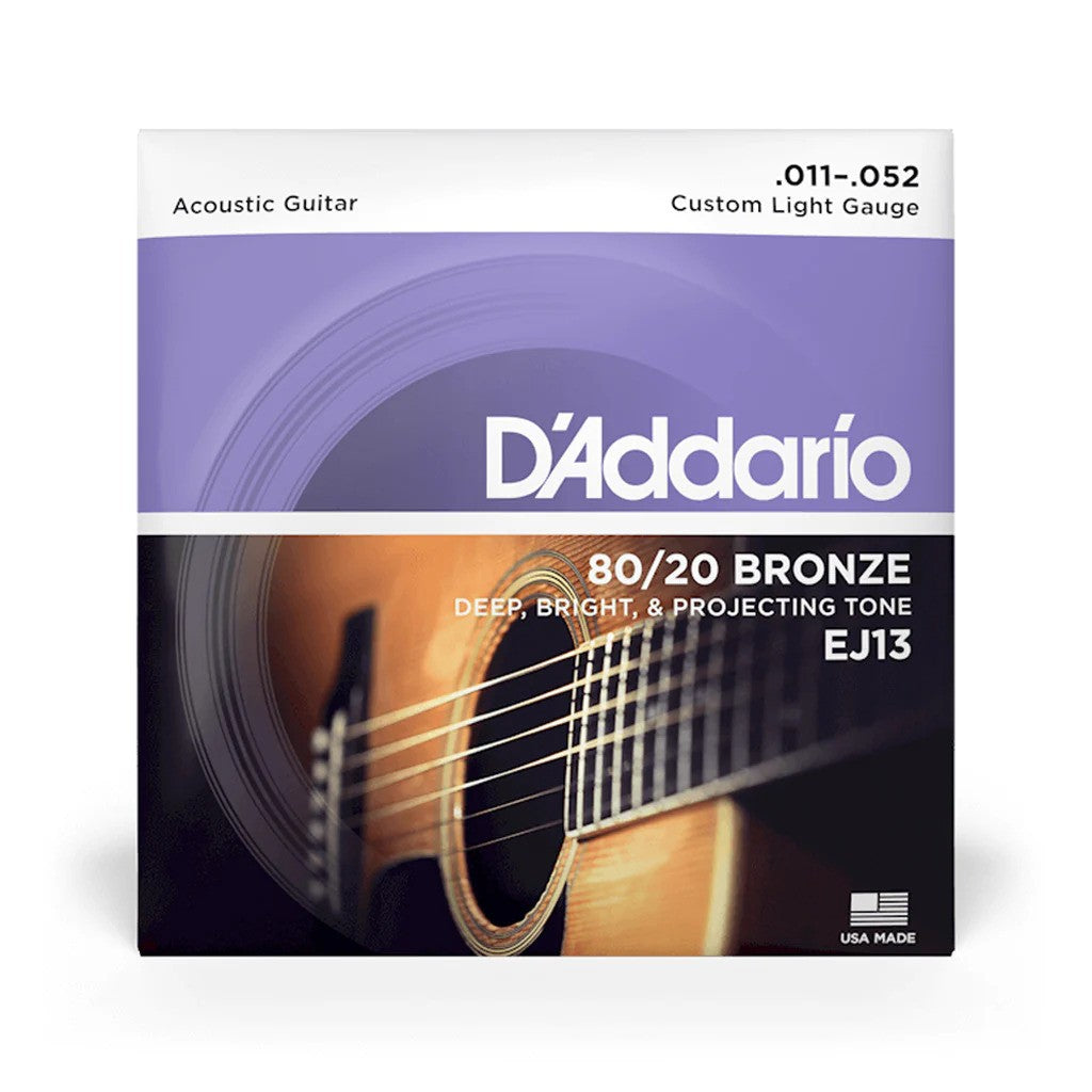 D'Addario EJ13 80/20 Bronze Acoustic Guitar Strings, Custom Light