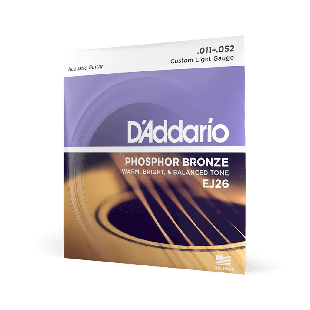 D'addario EJ26 Phosphor Bronze Acoustic Guitar Strings Custom Light, 11-52