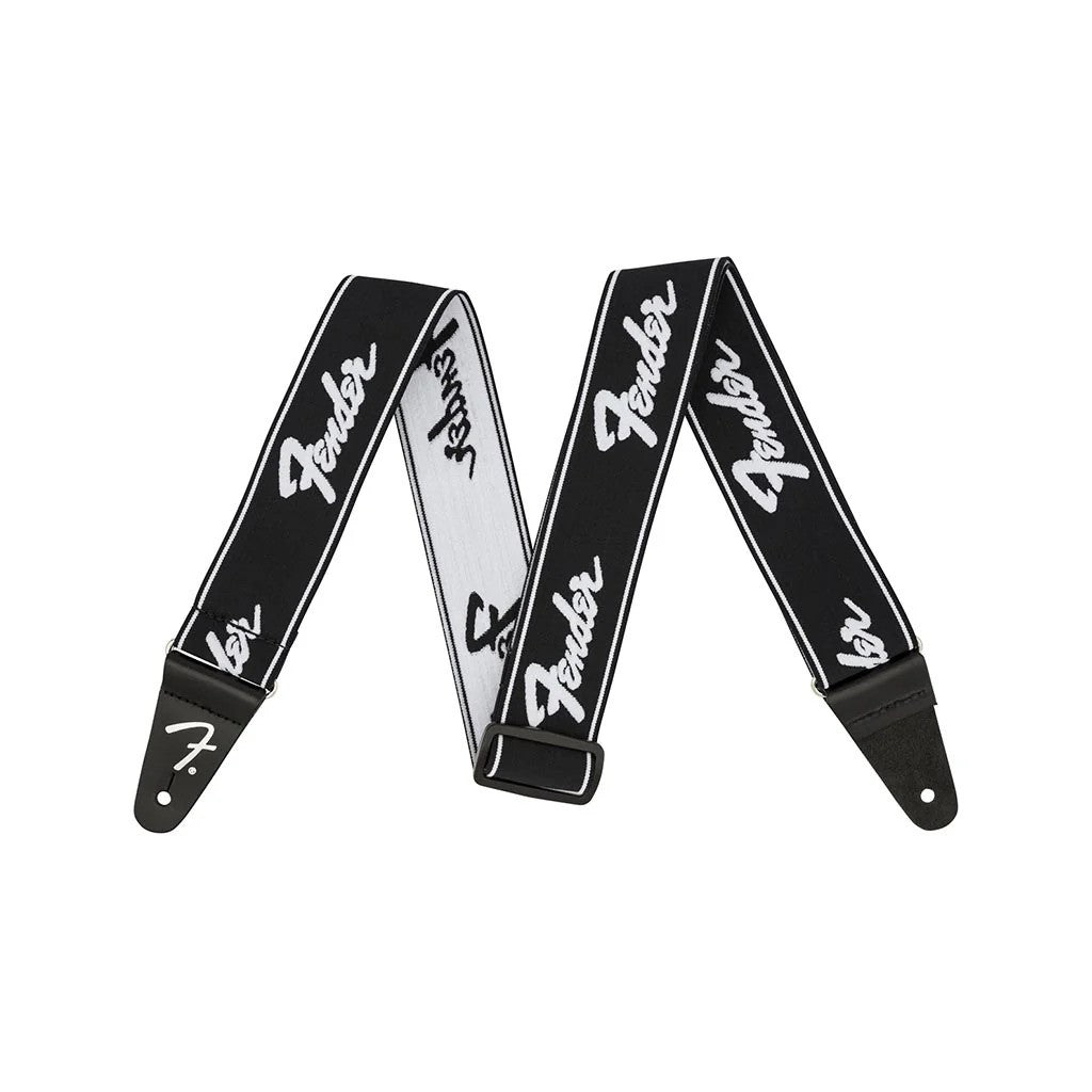 Fender Weighless Running Logo Guitar Strap in Black/White, 2inch