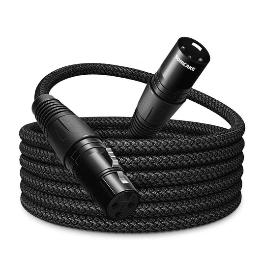 Sonicake XLR Microphone Cable Nylon Braided Male - Female 6Ft 2M in Black