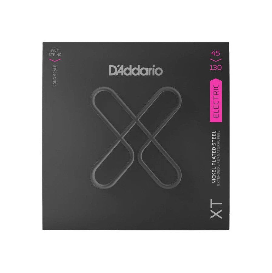 D'Addario XTB45130 XT Nickel Plated Steel 5-String Long Scale Bass Guitar Strings, 45-130