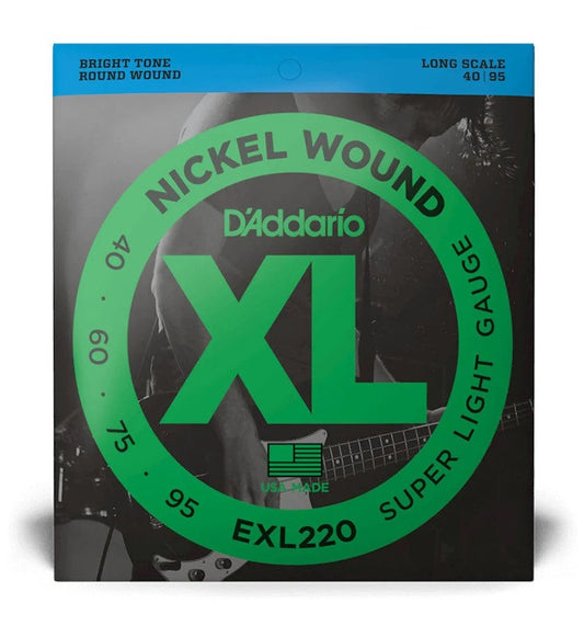 D'Addario EXL220 Nickel Wound Bass Guitar Strings, Super Light, 40-95, Long Scale