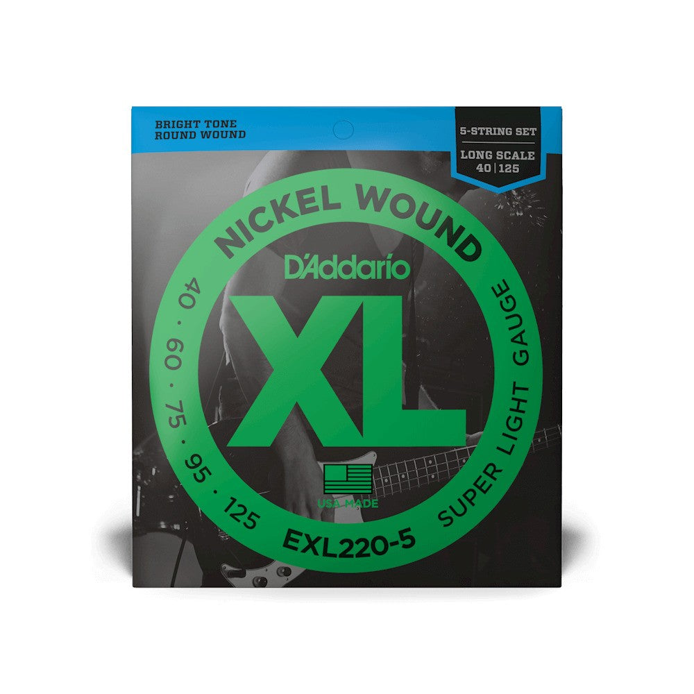D'Addario EXL220-5 Nickel Wound Bass Guitar Strings, Super Light, 40-125, Long Scale