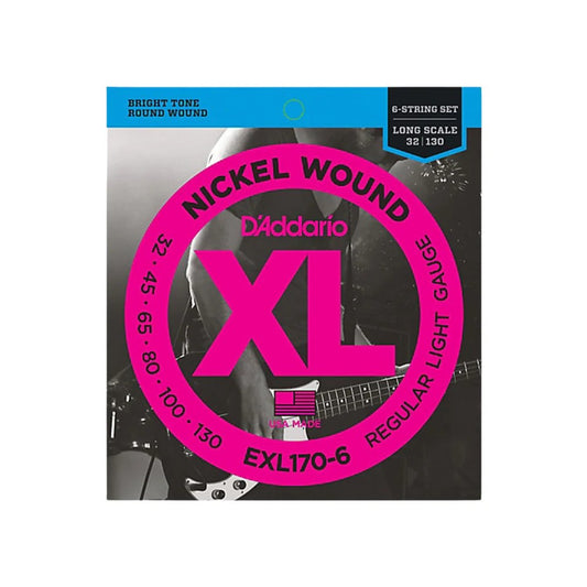 D'Addario EXL170-6 Nickel Wound 6-Strings Bass Guitar Strings, Light, 32-130, Long Scale