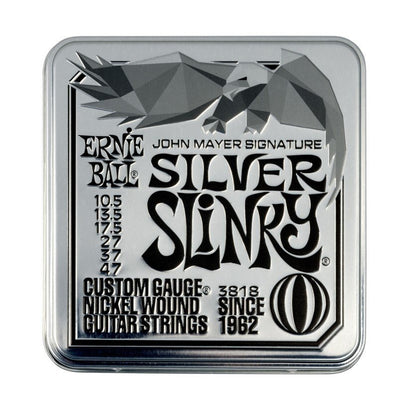 Ernie Ball John Mayer Silver Slinky Nickel Wound Electric Guitar Strings, 10.5-47, 3-Pack Tin
