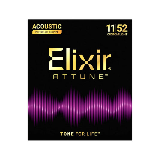 Elixir 21027 Attune Phosphor Bronze Acoustic Guitar Strings, Custom Light, 11-52