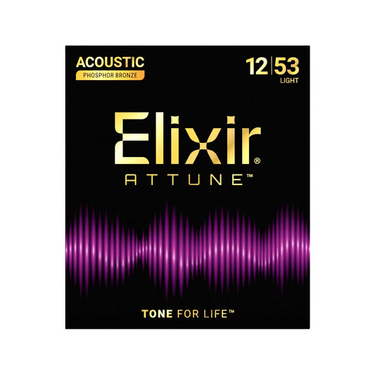 Elixir 21052 Attune Phosphor Bronze Acoustic Guitar Strings, Light, 12-53
