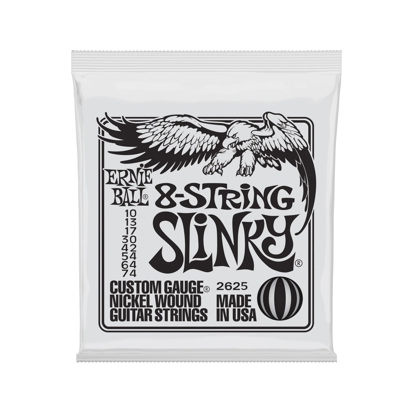 Ernie Ball 2625 Slinky 8-String Nickel Wound Electric Guitar Strings, 10-74