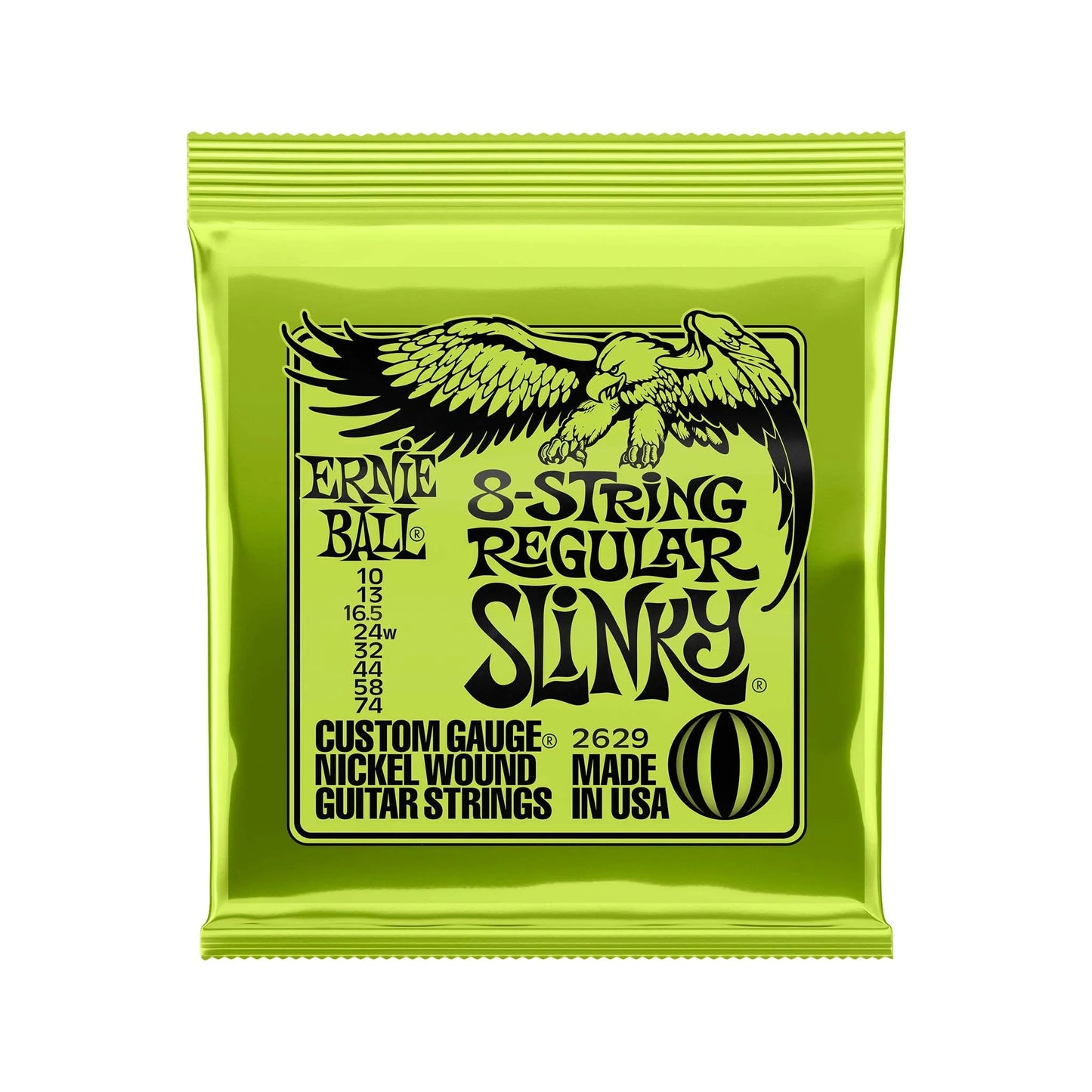 Ernie Ball 2629 Regular Slinky 8-String Nickel Wound Electric Guitar Strings, 10-74