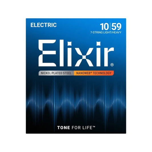 Elixir 12074 Nanoweb Light-Heavy 7-String Electric Guitar Strings, 10-59
