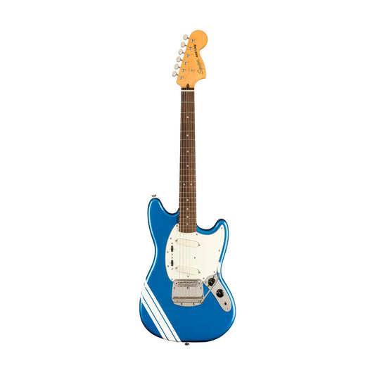 Squier FSR Classic Vibe 60s Competition Mustang Guitar w/ Olympic White Stripes in Lake Placid Blue