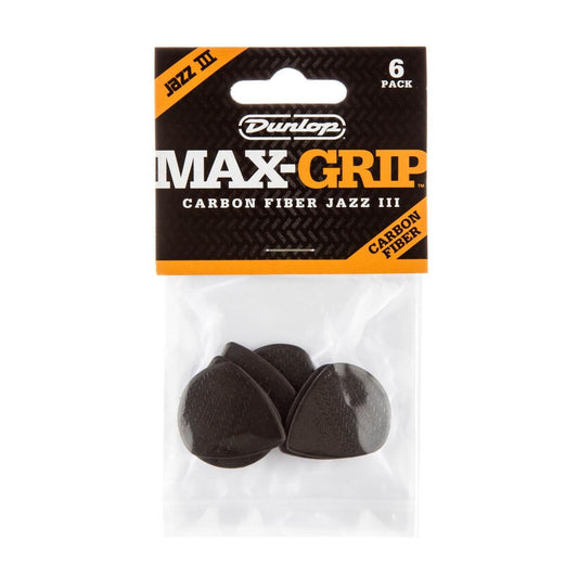 Jim Dunlop 471P3C Nylon Max Grip Jazz III Carbon Fibre Picks, 6-Pack