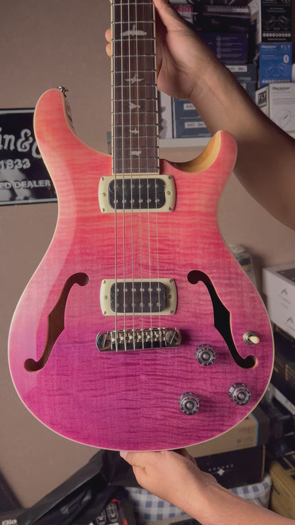 PRS SE Ed Sheeran Flat Back Hollowbody I Baritone Piezo in Pink Ombre