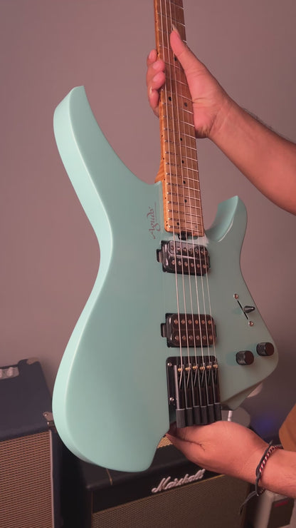 Aguda Musicboy with Premium Glossy Roasted Flame Maple Neck in in Seafoam Green 1
