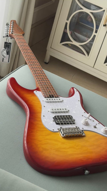 Soloking MS-1 Classic MKII in Aged Honeyburst with Roasted Maple FB and 5A Quilt Top