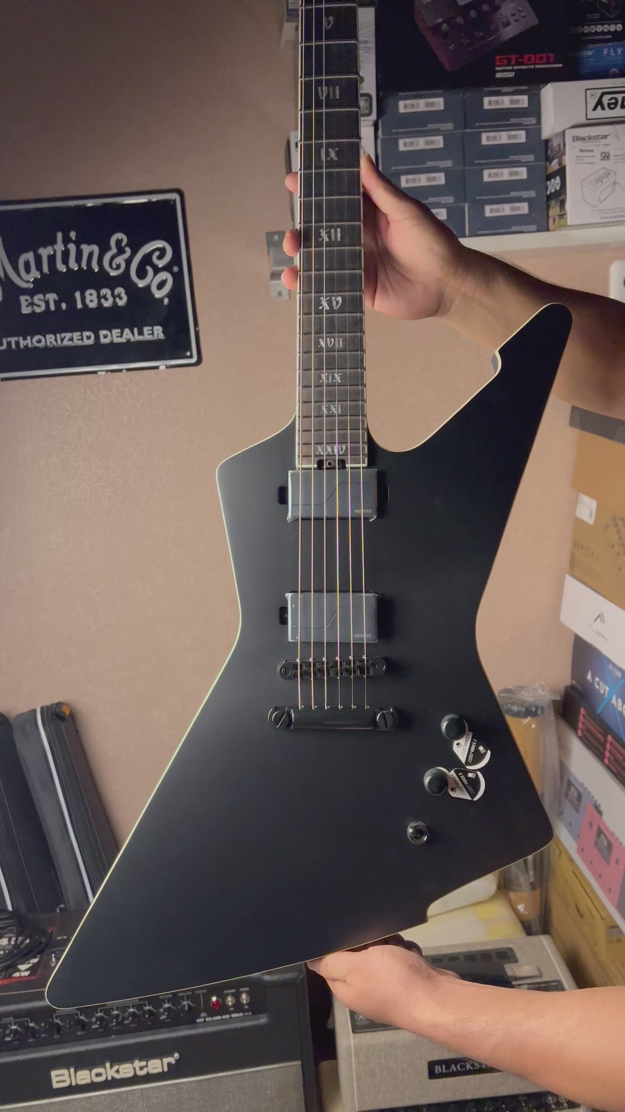 Schecter E-1 SLS Evil Twin in Satin Black W26010887 – nafiriguitar.com