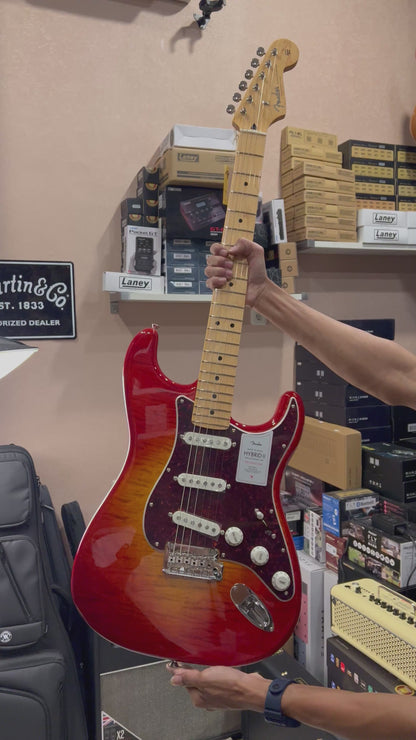 Fender Japan Hybrid II Stratocaster with Maple FB in Flame Sunset Orange Transparent JD24010017