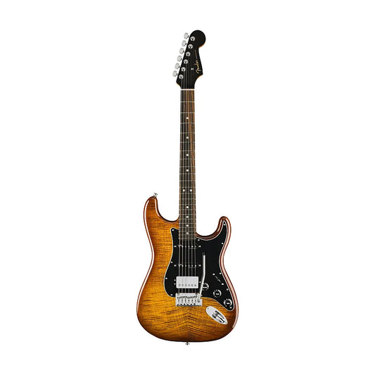 Fender FSR American Ultra HSS Stratocaster Electric Guitar In Ebony FB, Tiger