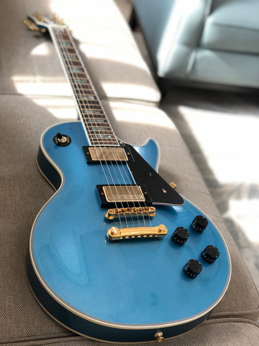 Tokai Love Rock Custom Shop LC-136S AB in Blue Sparkle with Abalone Block inlay