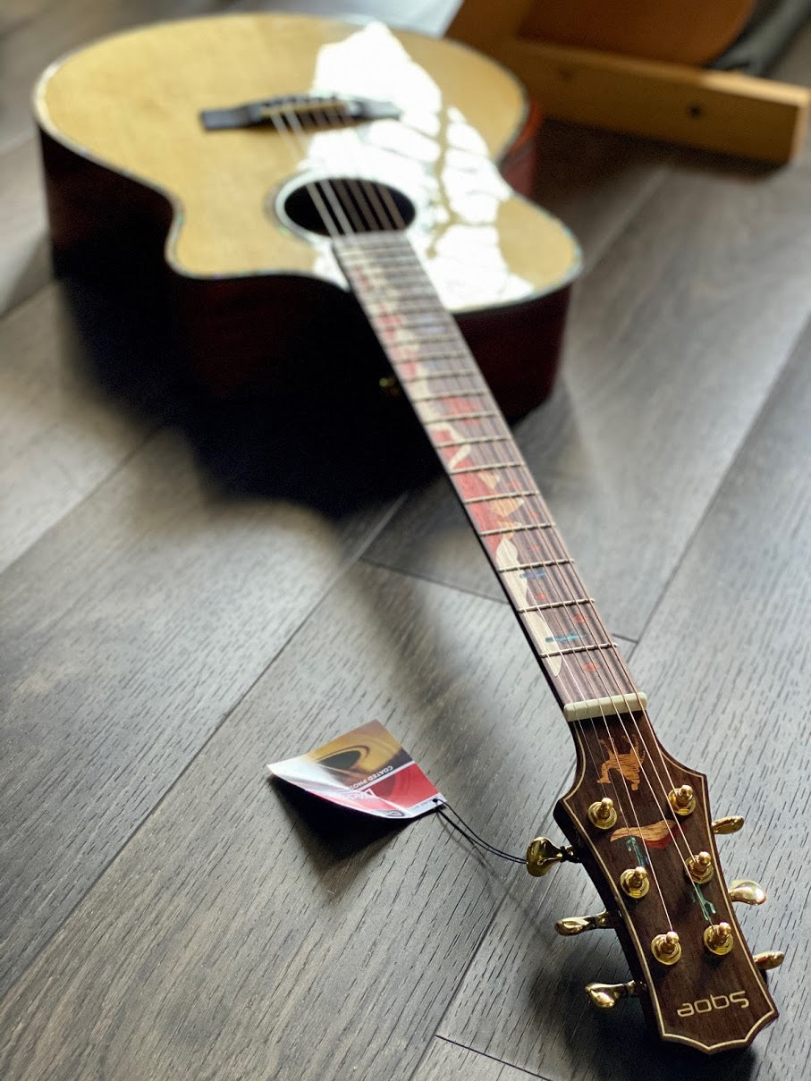 SQOE Spain A8-SK Bevel Cut Full Solid Acoustic Electric in Natural with Fishman Flex Preamp