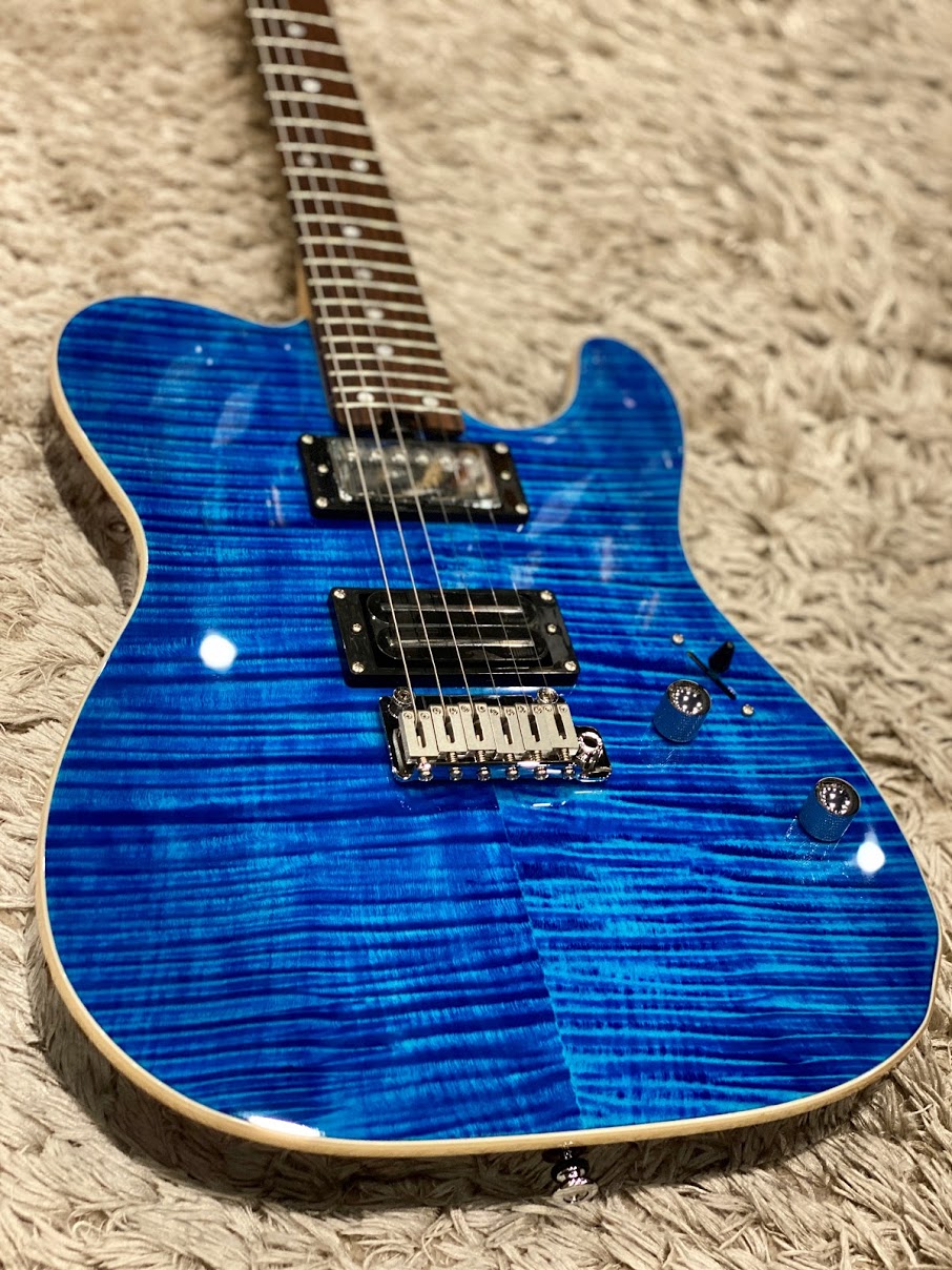 Soloking MT-1 Custom 24 Flame in Seethru Blue with Roasted Neck and Rosewood FB