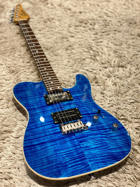 Soloking MT-1 Custom 24 Flame in Seethru Blue with Roasted Neck and Rosewood FB